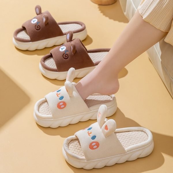 Slippers rabbit design in beige and brown, featuring cute bunny ears and cozy construction. Perfect for women, four seasons use.